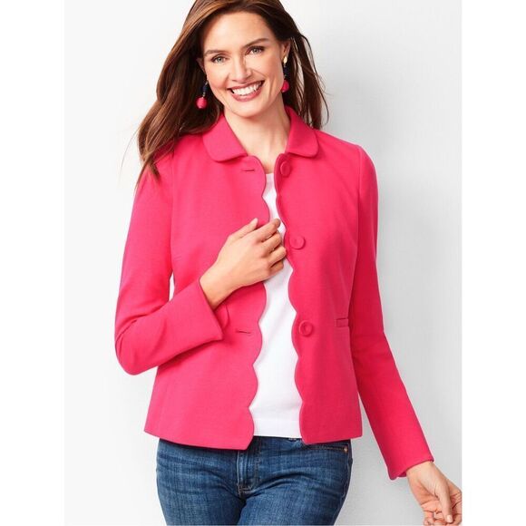 Talbots Hot Pink PONTE SCALLOP-EDGE JACKET Size 18 Petite‎ - Picture 1 of 9